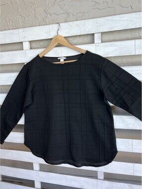 H&M Womens Knit Top Size S Black Textured Long Sleeve Stretch Boxy